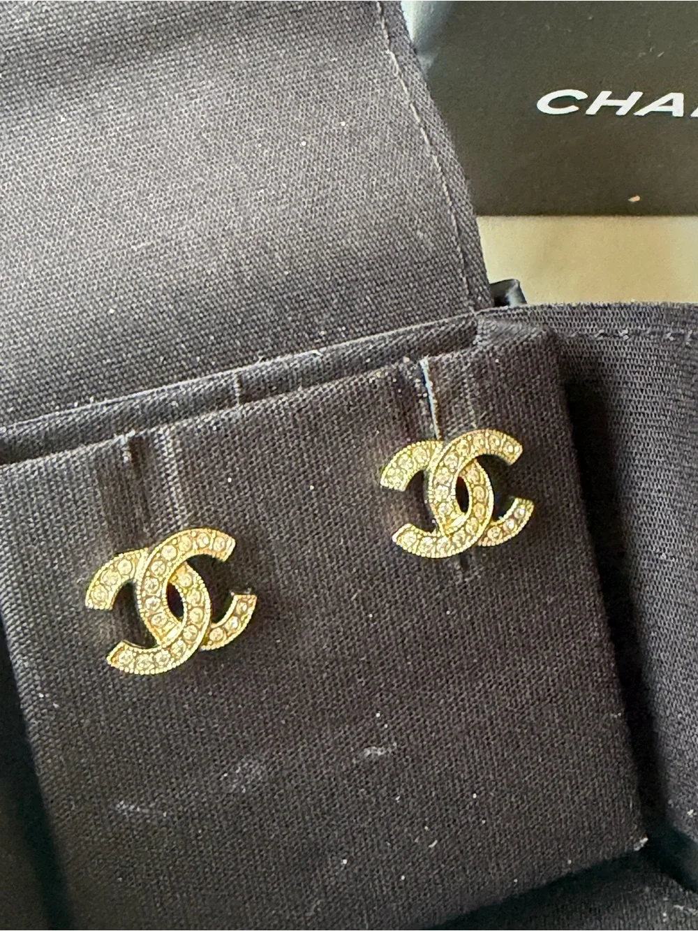 Chanel Gold Crystal CC Logo Stud Earrings - Gold